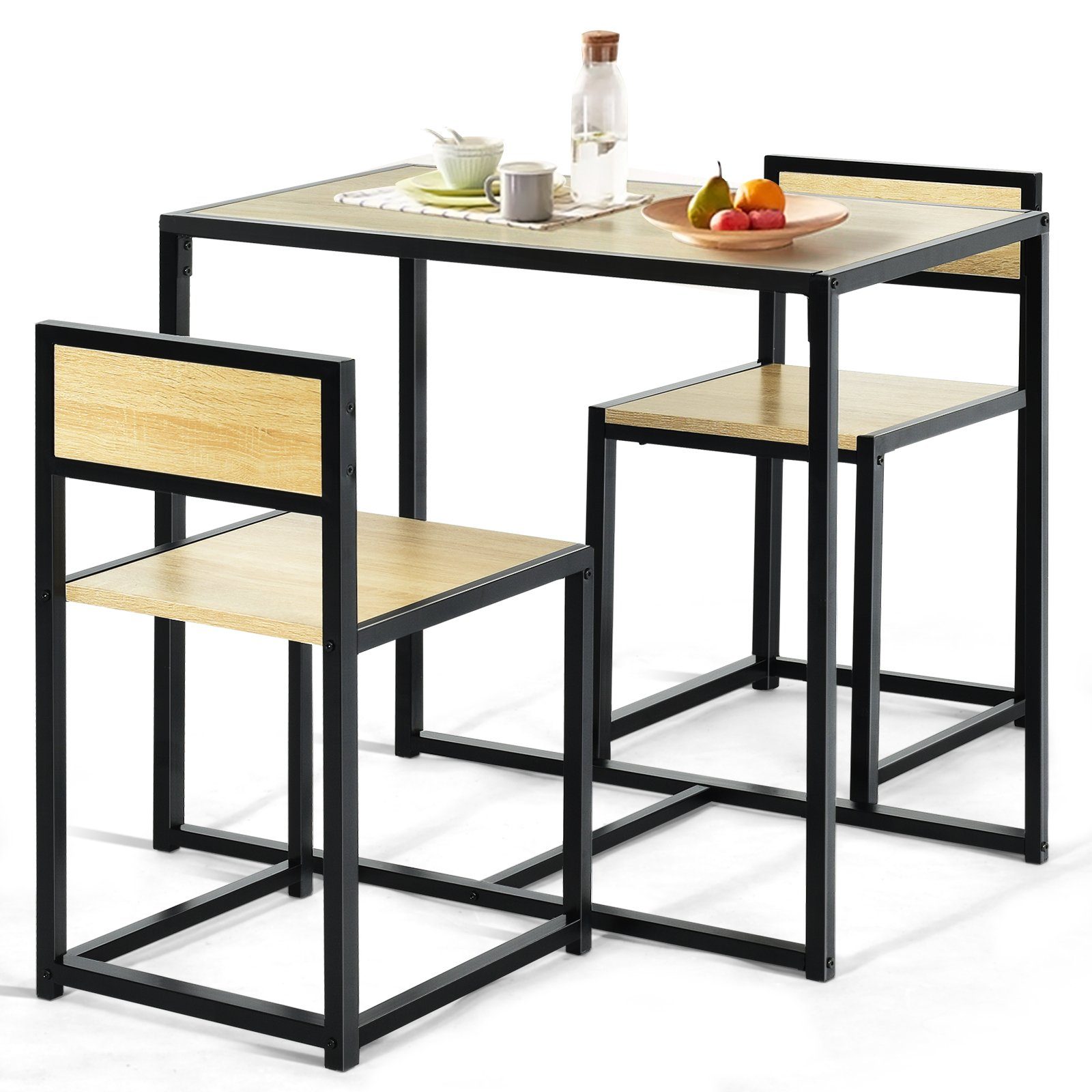 COSTWAY Essgruppe, (3-tlg), Küchenbar, mit Tisch & 2 Stühlen, platzsparend