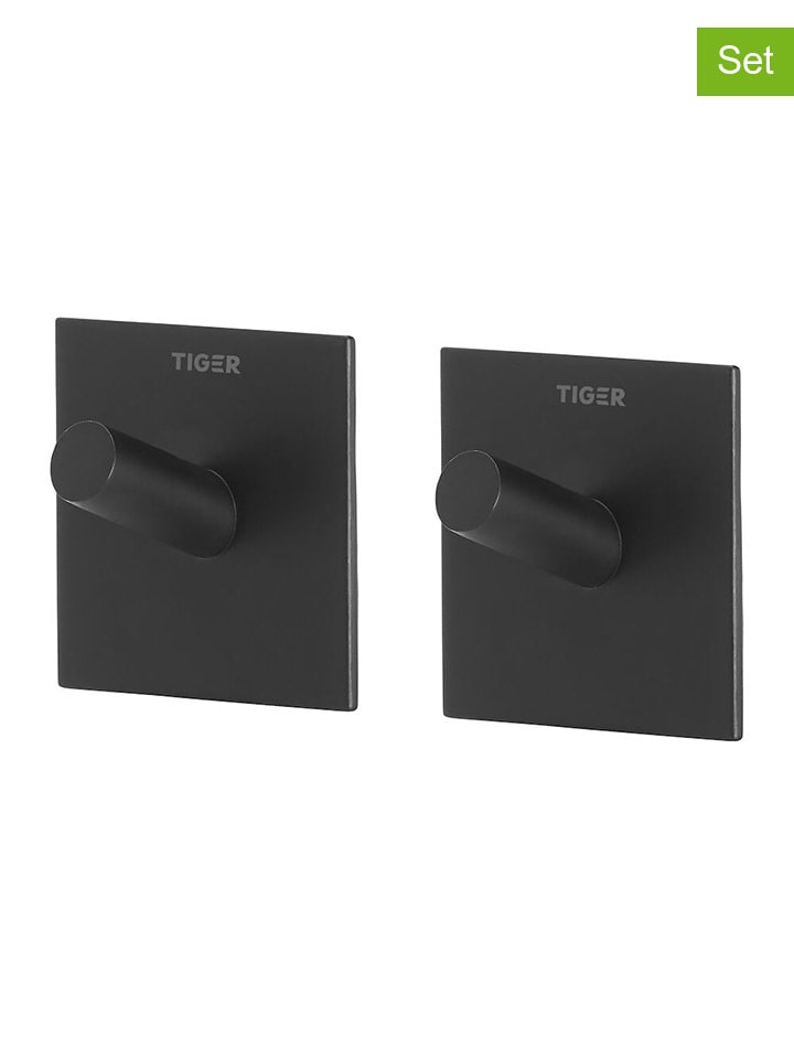 Tiger 2er-Set: Handtuchhaken ''Square'' in Schwarz - (B)4,5 x (H)4,5 x (T)2,7 cm günstig kaufen onesize