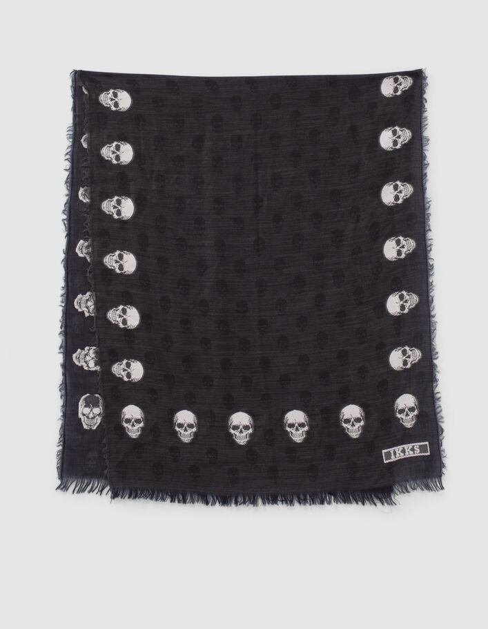 Foulard gris jacquard motif têtes de mort Femme