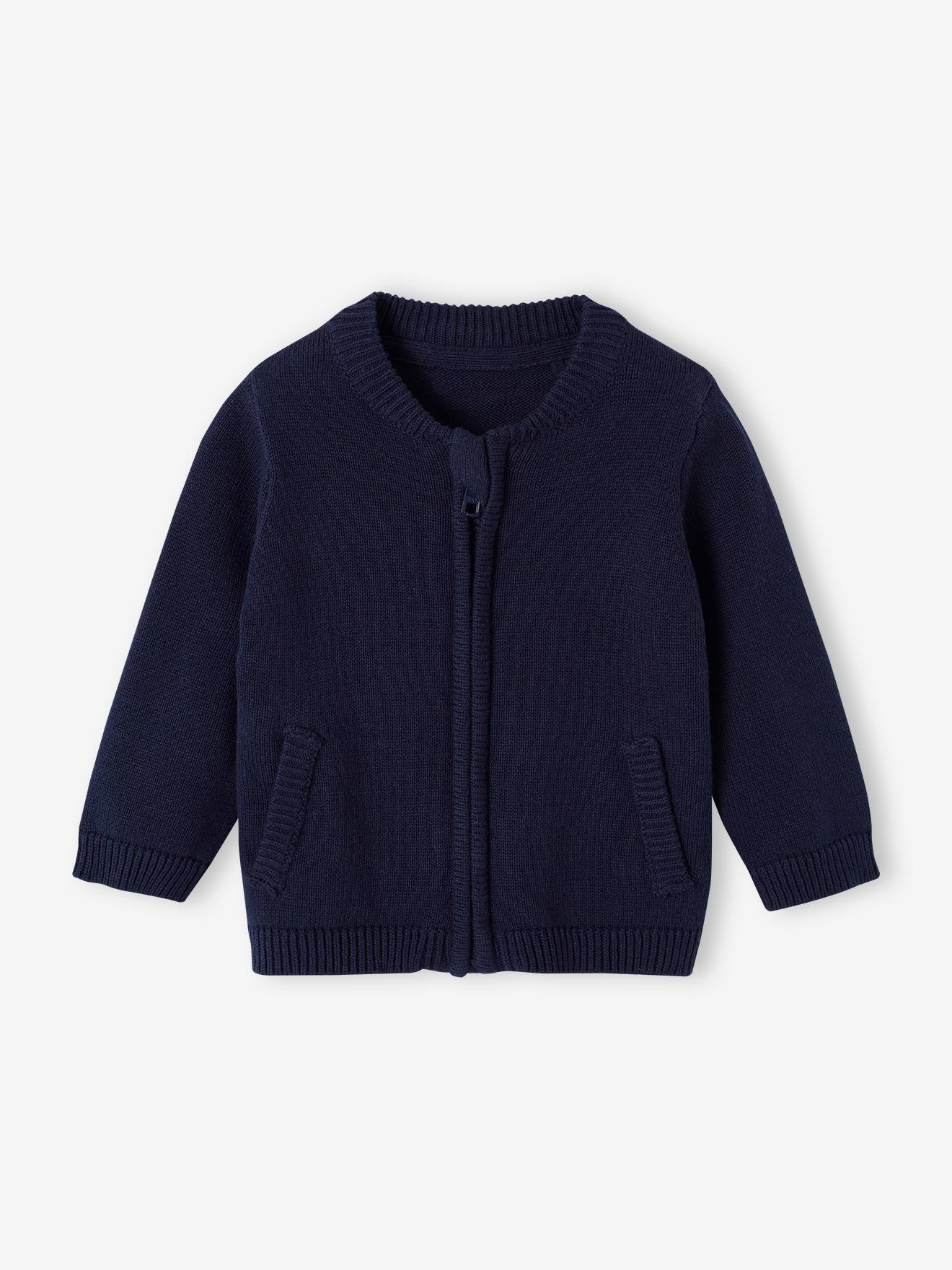 Cardigan zippé bébé esprit teddy marine