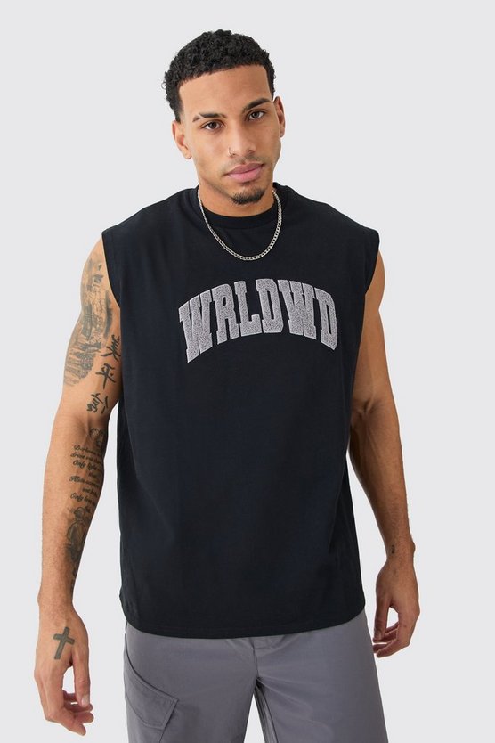 Oversize Worldwide Tanktop mit Borg-Applikation