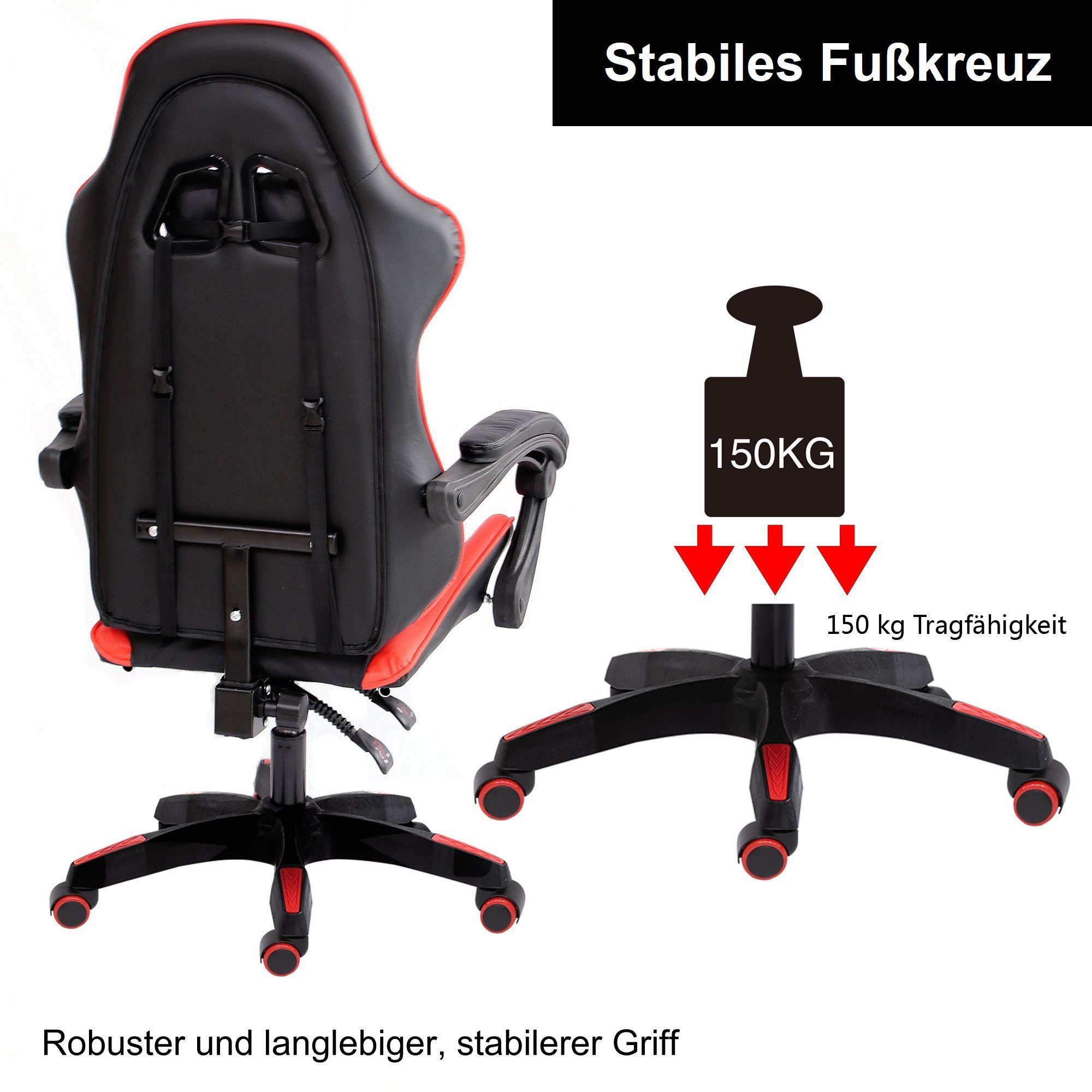Melko Gaming-Stuhl Schreibtischstuhl Gamingstuhl Bürostuhl Chefsessel Drehstuhl in Schwarz Rot Sportsitz Höhenverstellbar inkl. Fußablage für Gaming Büroarbeit Office (Stück)