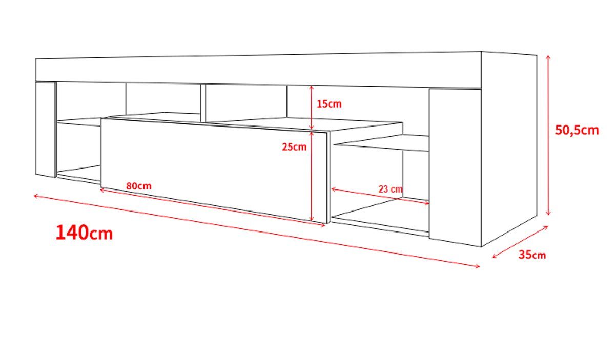 GuenstigEinrichten Lowboard Mount, Breite 140 cm, Wotan Eiche, Höhe 51 cm