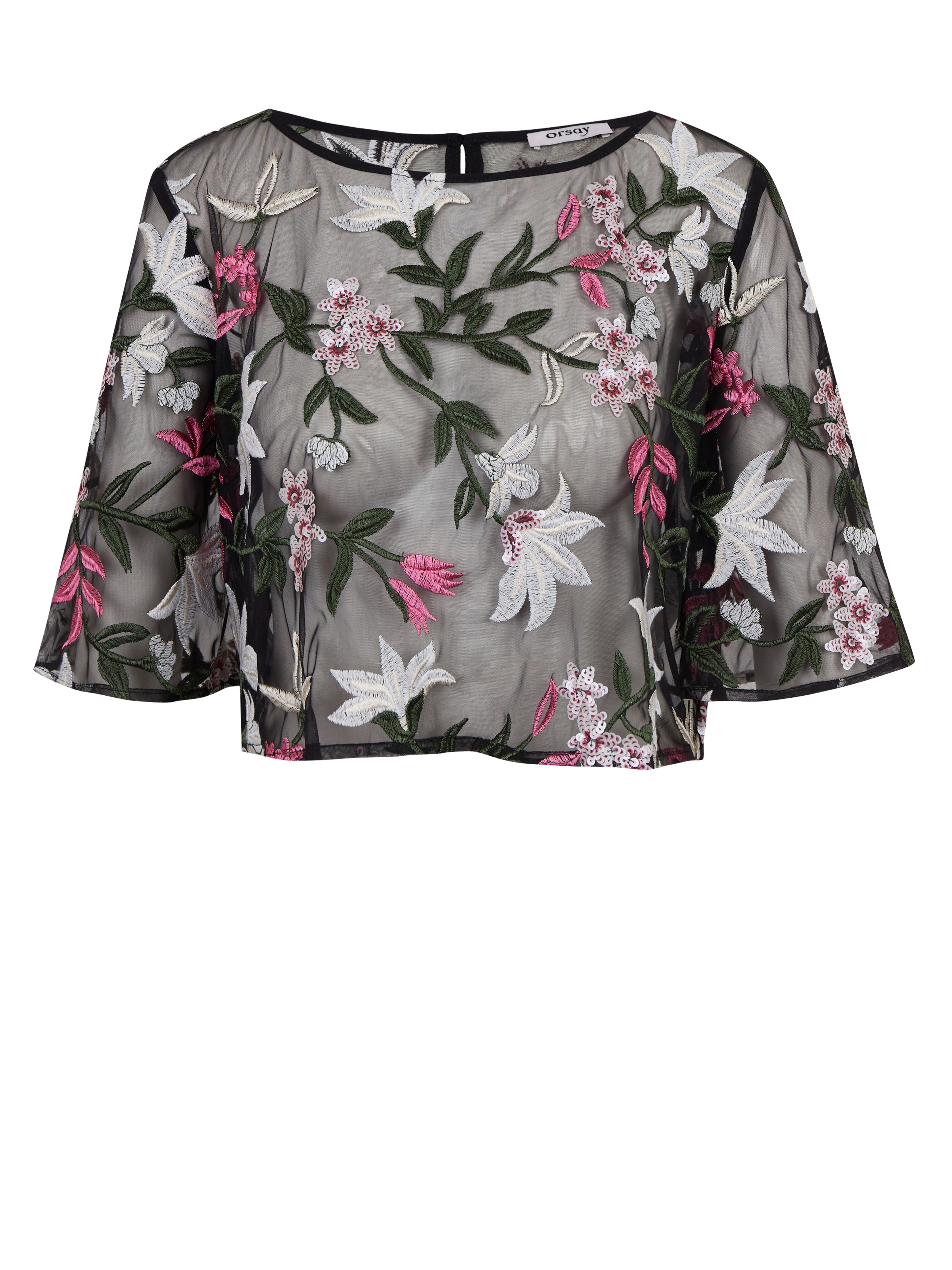 Schwarze Damenbluse mit Blumenmuster ORSAY