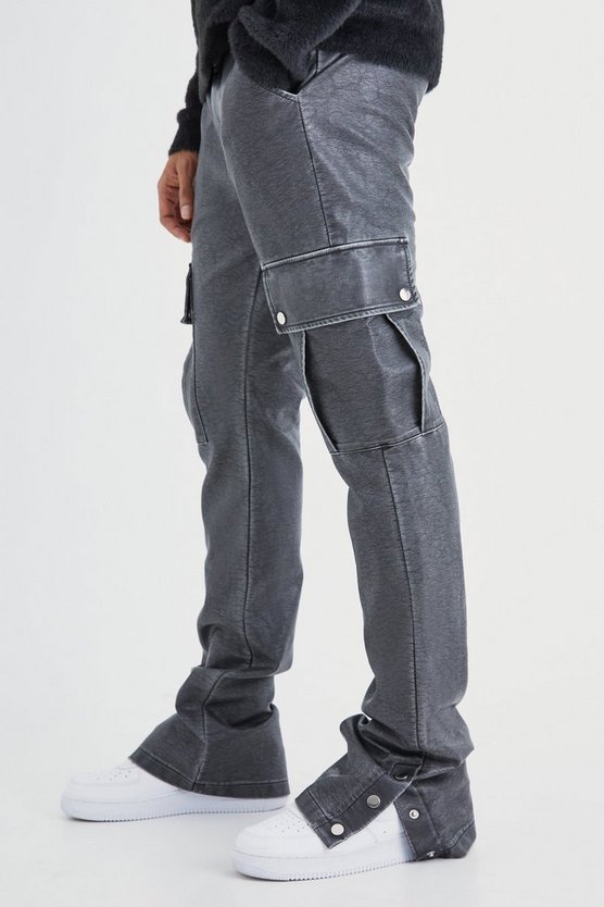 Slim-Fit PU Cargo-Schlaghose mit Druckknöpfen