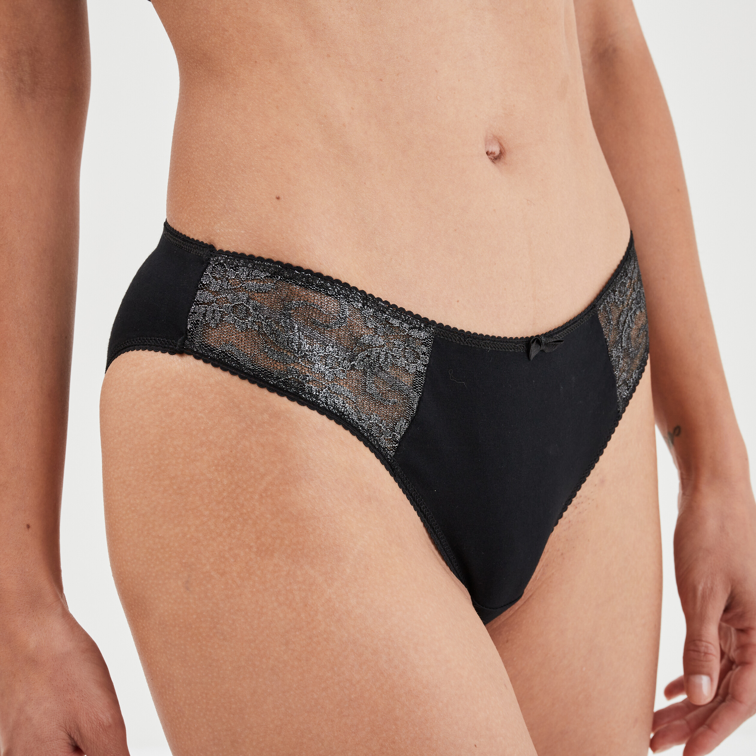 Culotte en coton avec dentelle gris argent femme | La Halle