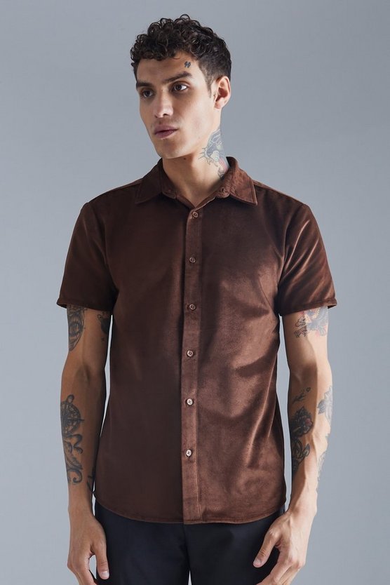 Kurzärmliges Velour-Hemd