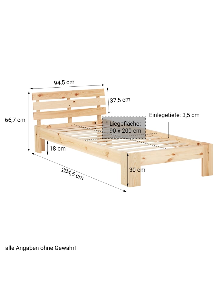 Homestyle4u Holzbett 90x200 mit Lattenrost in Braun günstig kaufen