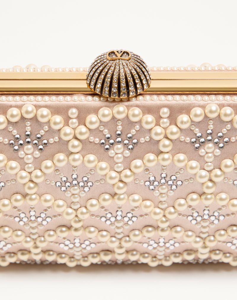 Valentino Garavani Carry Secrets Satin Minaudiere med Perler og Rhinsten
