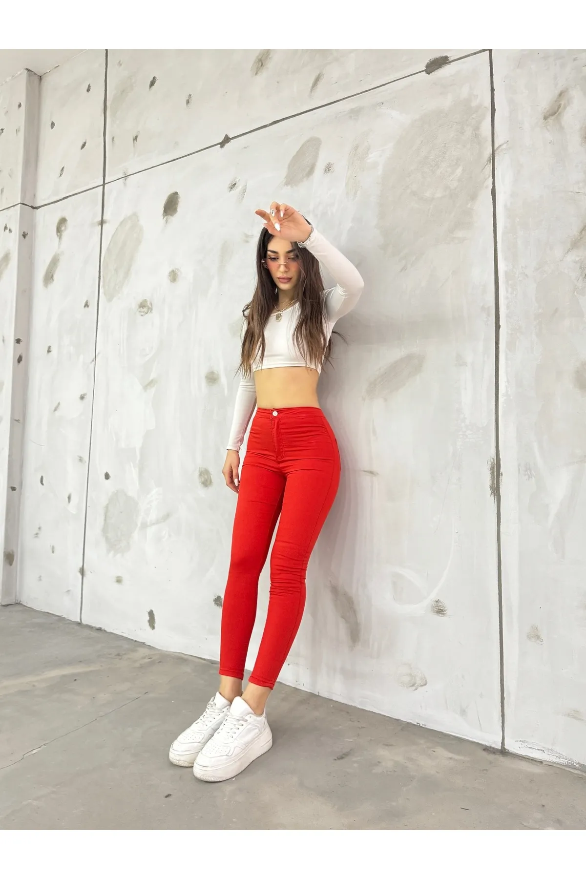 BİKELİFEJNS  Rote Lycra-Leggings-Hose mit hoher Taille für Damen