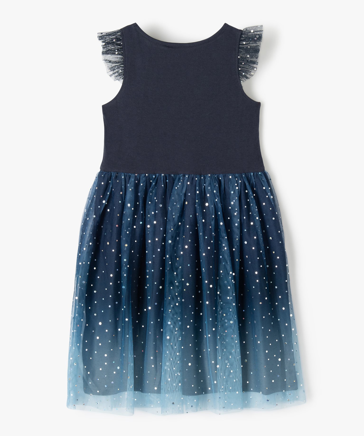 Robe fille en tulle et coton - La Reine des Neiges marine | GEMO
