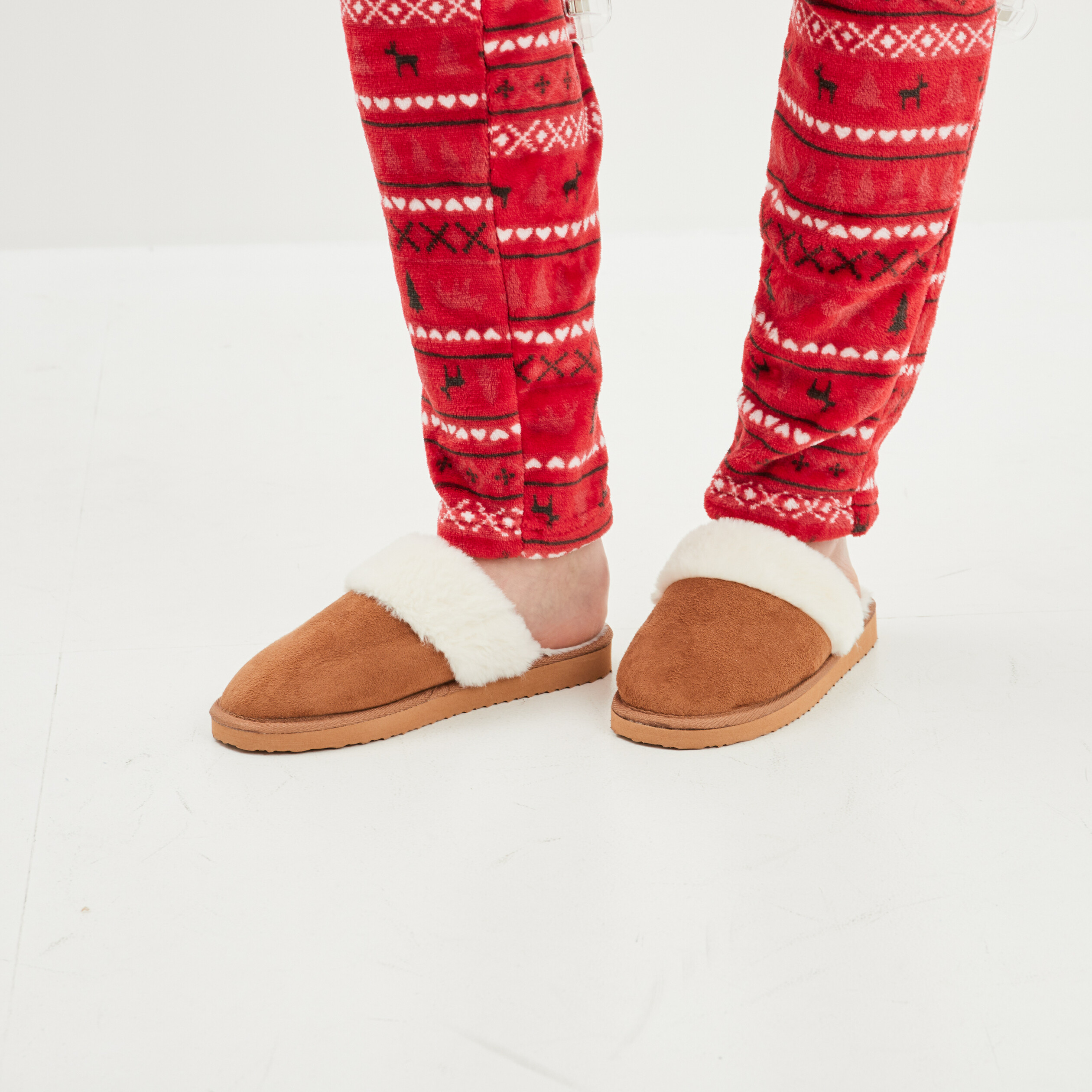 Chaussons mules détail fourrure camel femme | La Halle