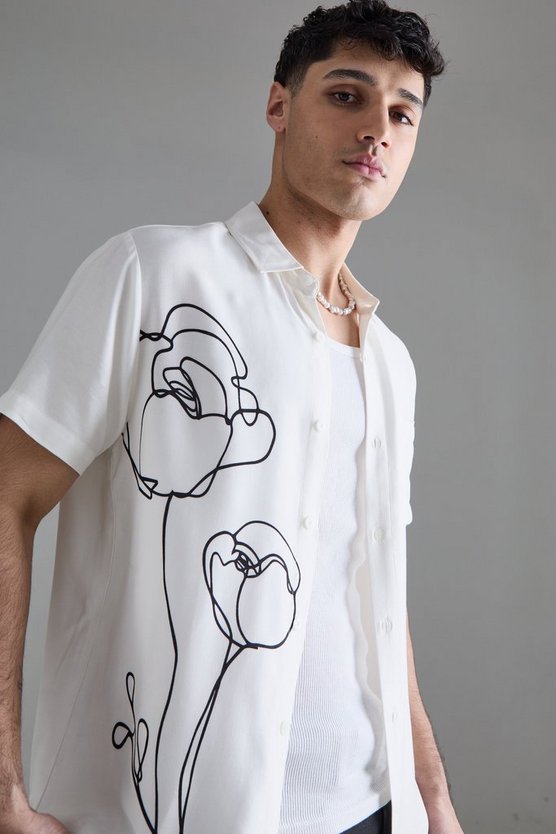 Kurzärmliges Viskose-Hemd mit Blumen-Print