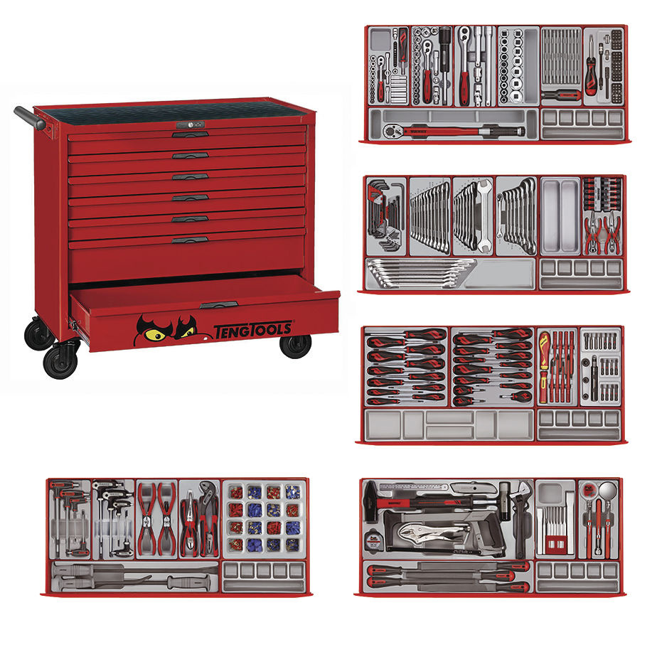 Teng Tools 801008637 TCMM498N2 Vozík na náradie červený, sada midi master, 7 zásuviek