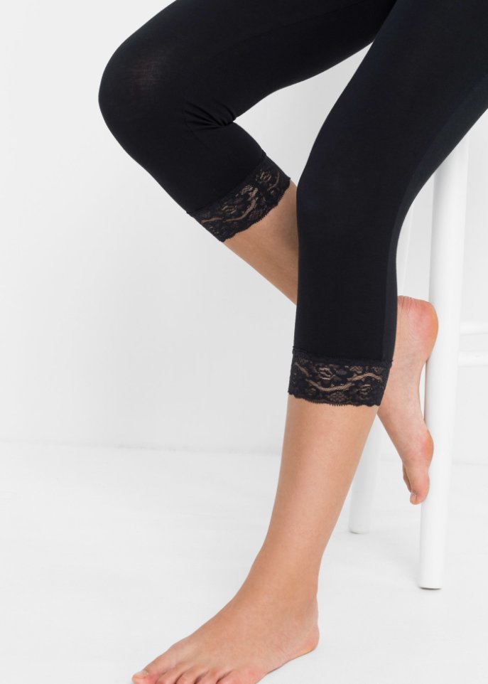 Capri Schlaf Leggings mit Spitze