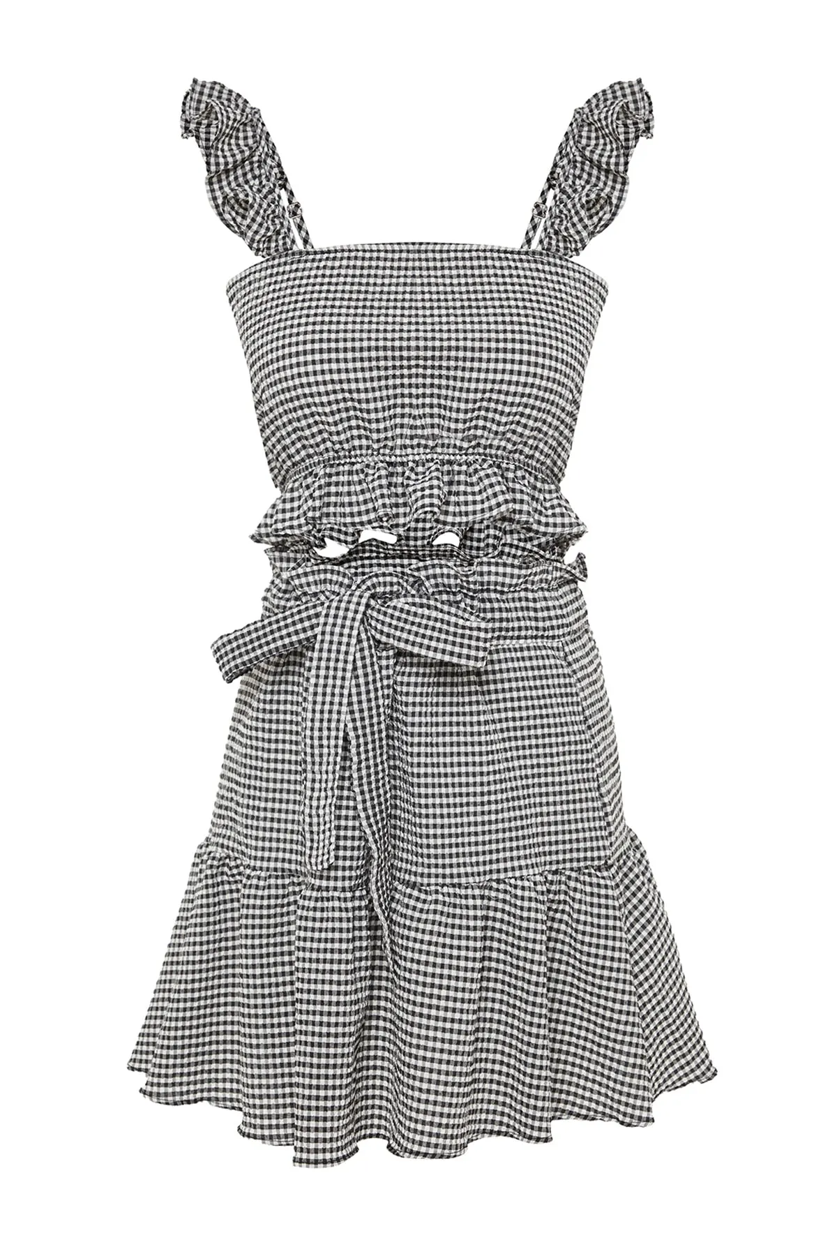 Trendyol Collection  Blusen-Rock-Set mit gewebten Rüschen und Gingham-Struktur TBESS23AU00160
