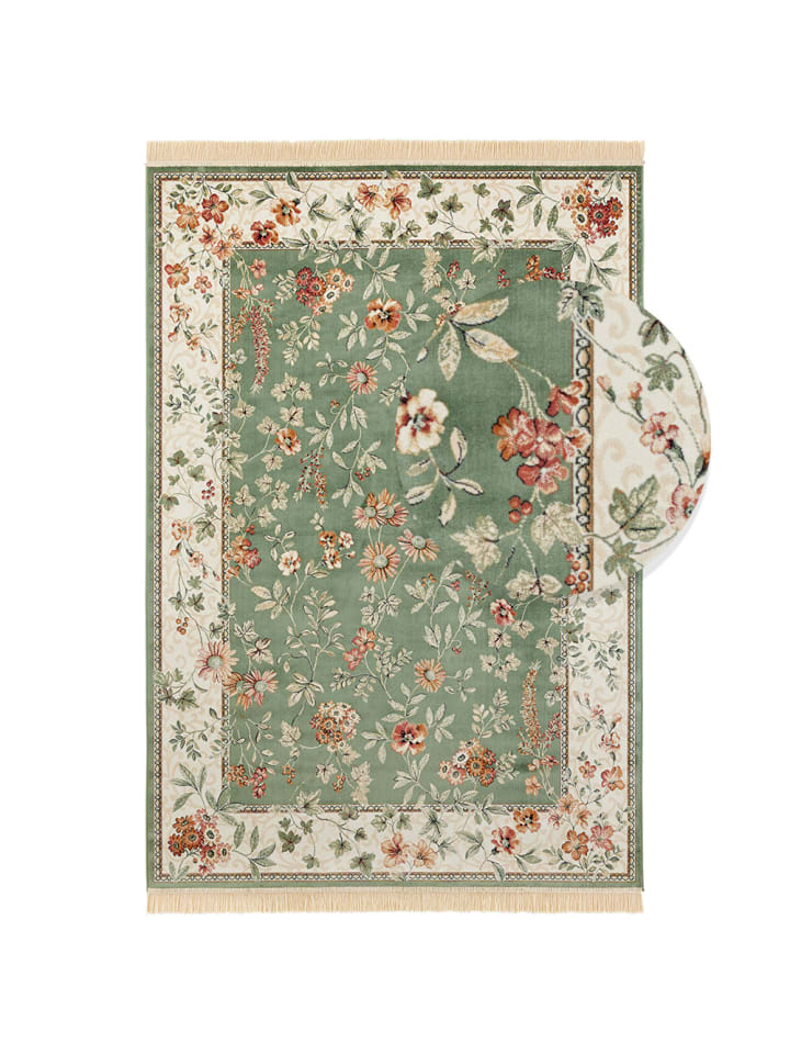 Teppich Boss Orientalischer Samt Teppich mit Fransen Oriental Flowers Grün günstig kaufen