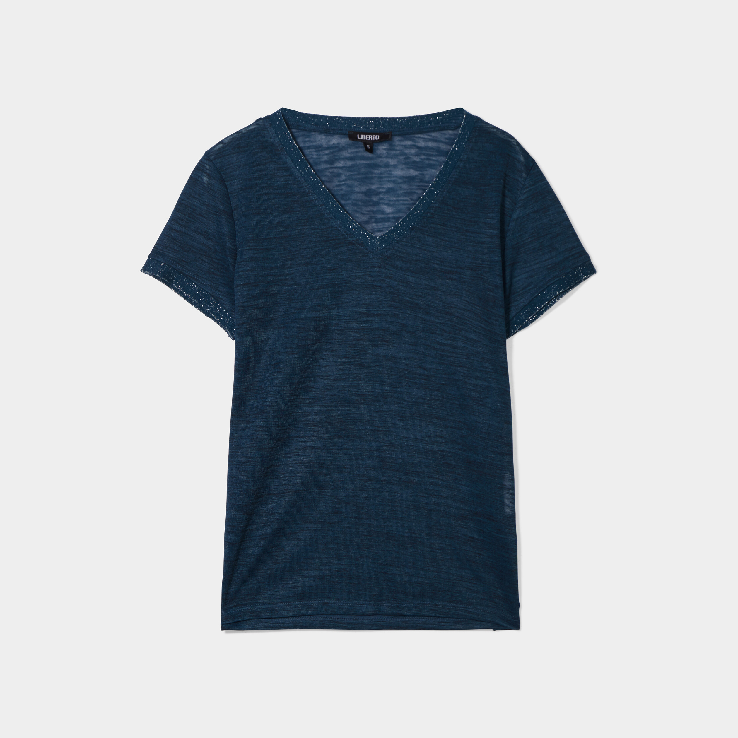T-shirt bandes métallisées Liberto bleu canard femme | La Halle