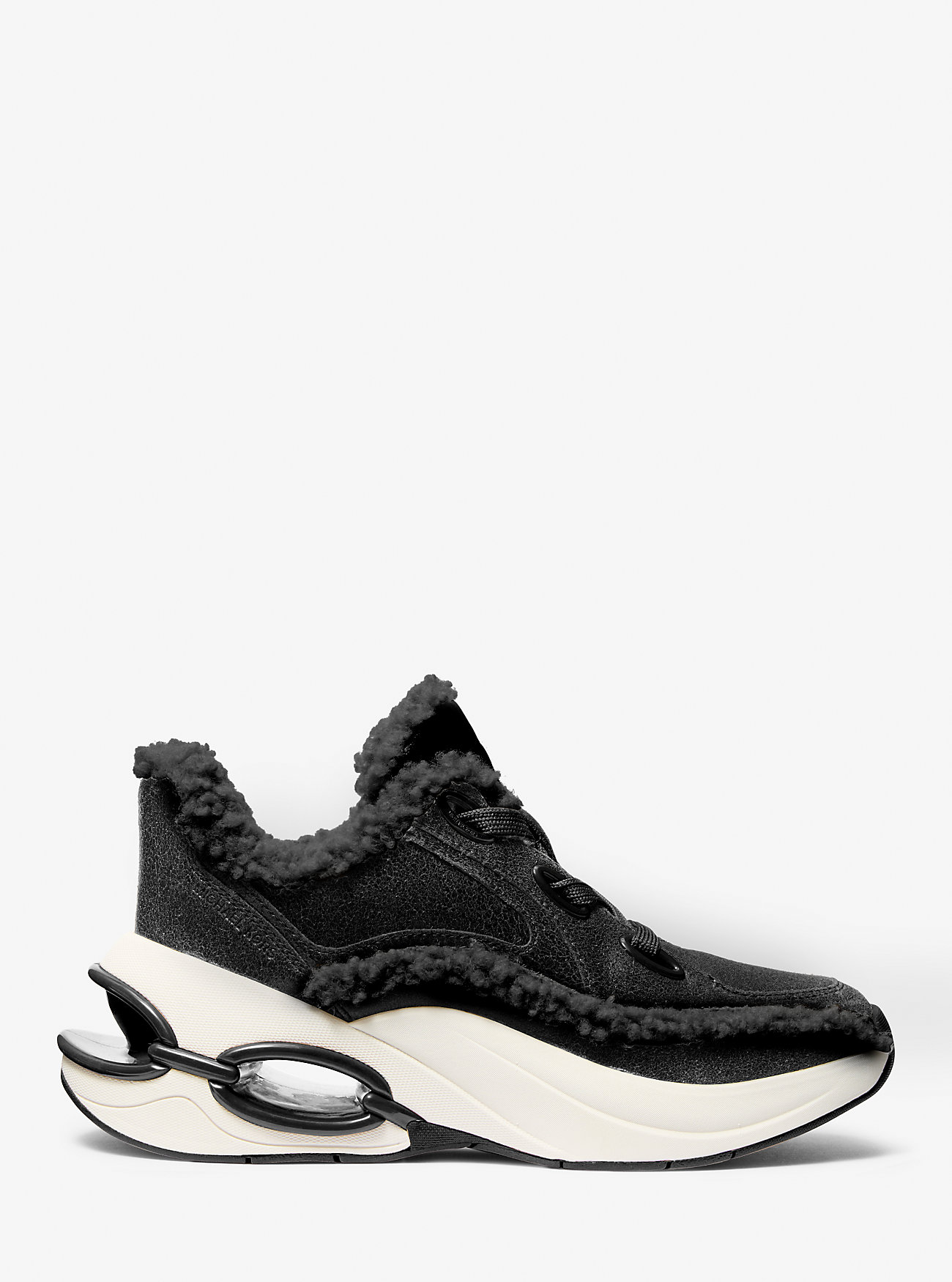 Toni Distressed Leather and Sherpa Trainer - BLACK