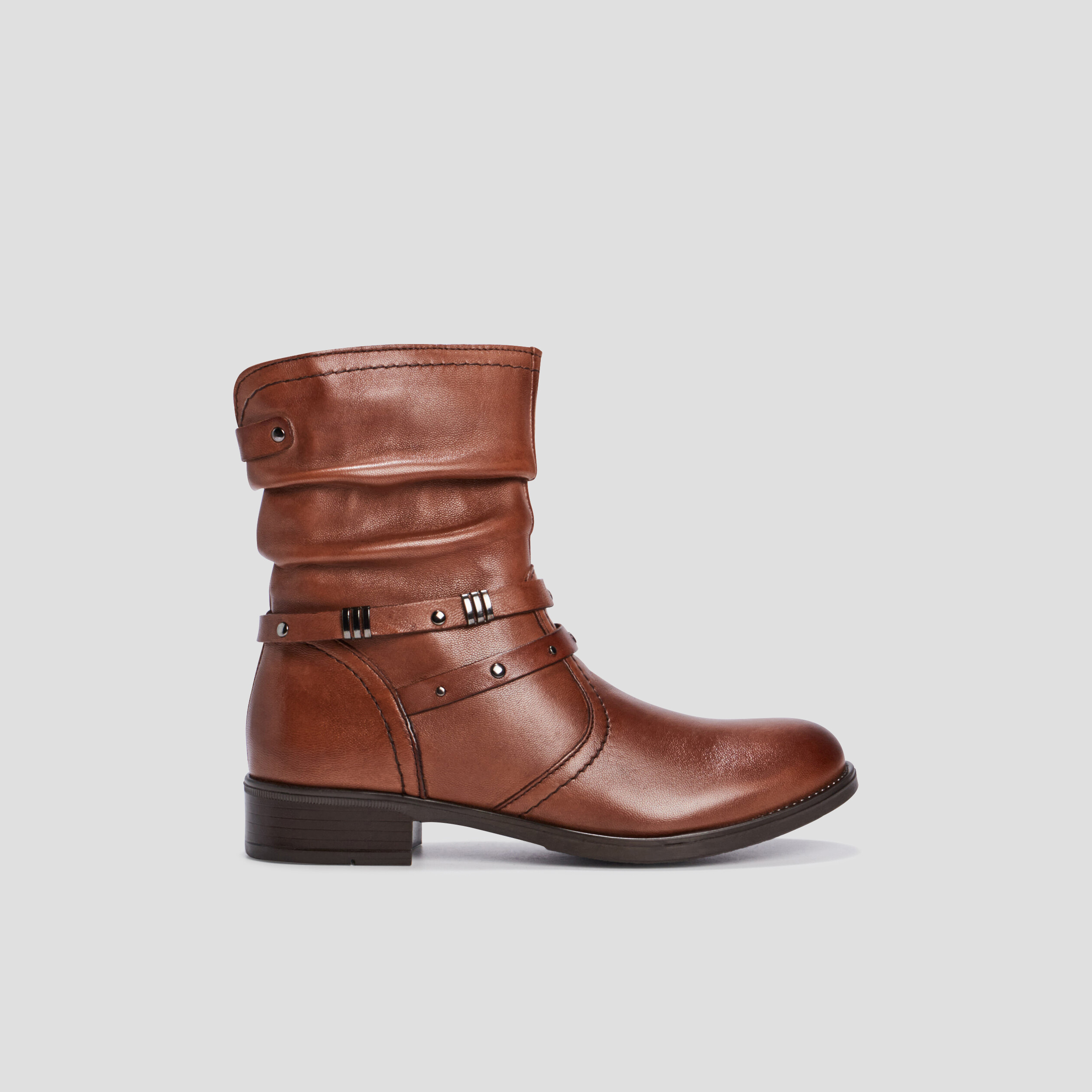 Bottes zippées plissées en cuir marron fille | La Halle