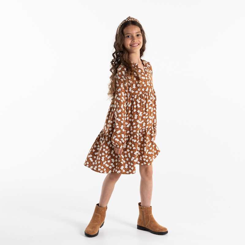 Robe volantée imprimée marron fille