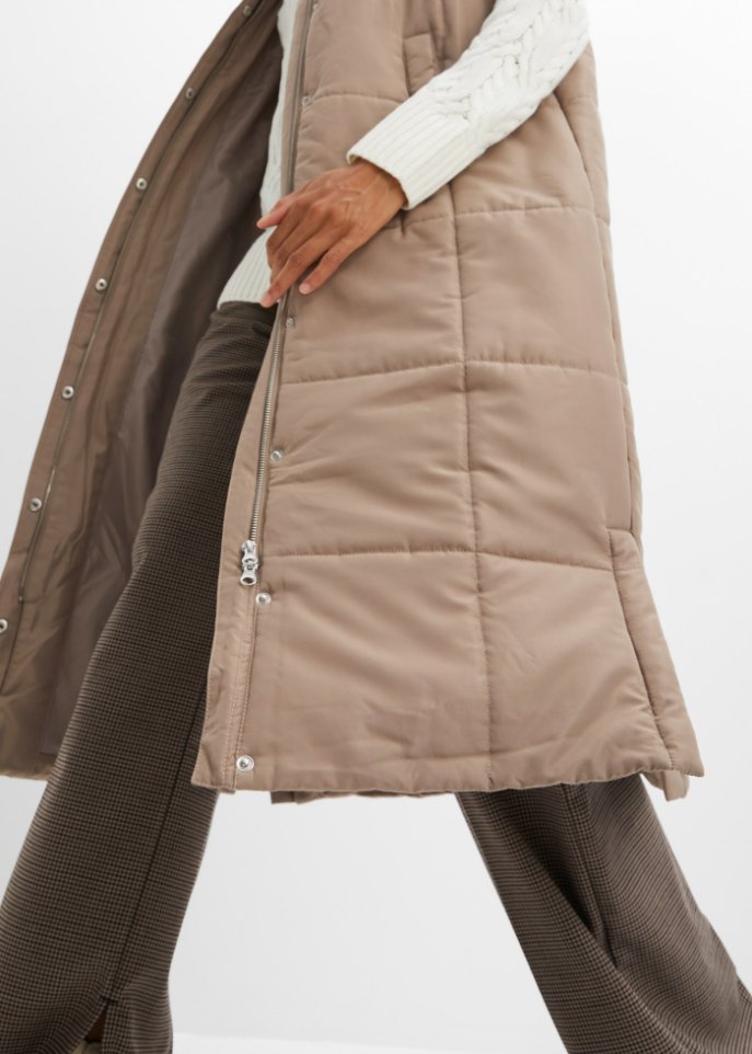 Wattierte Puffer-Weste aus recyceltem Polyester in Maxilänge