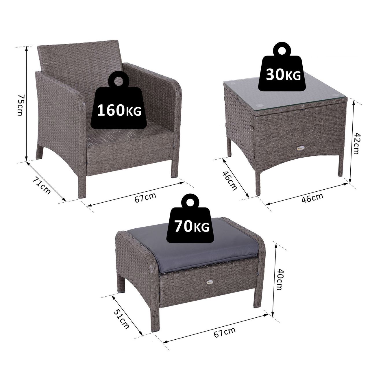 Outsunny 5-tlg. Polyrattan Gartenmöbel Sitzgruppe Gartenset Sofagarnitur mit Kissen Dunkelgrau