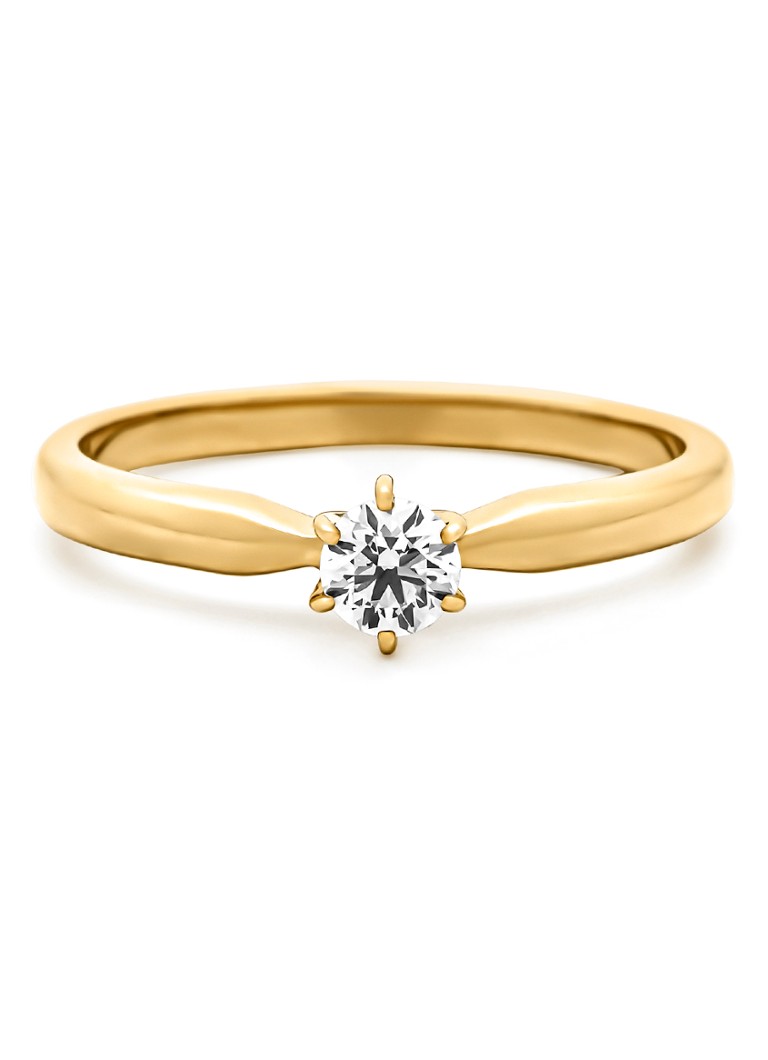 Inel cu vârf de diamant din aur galben, diamant de 0.20 ct, motiv cu inimioare și săgeți.