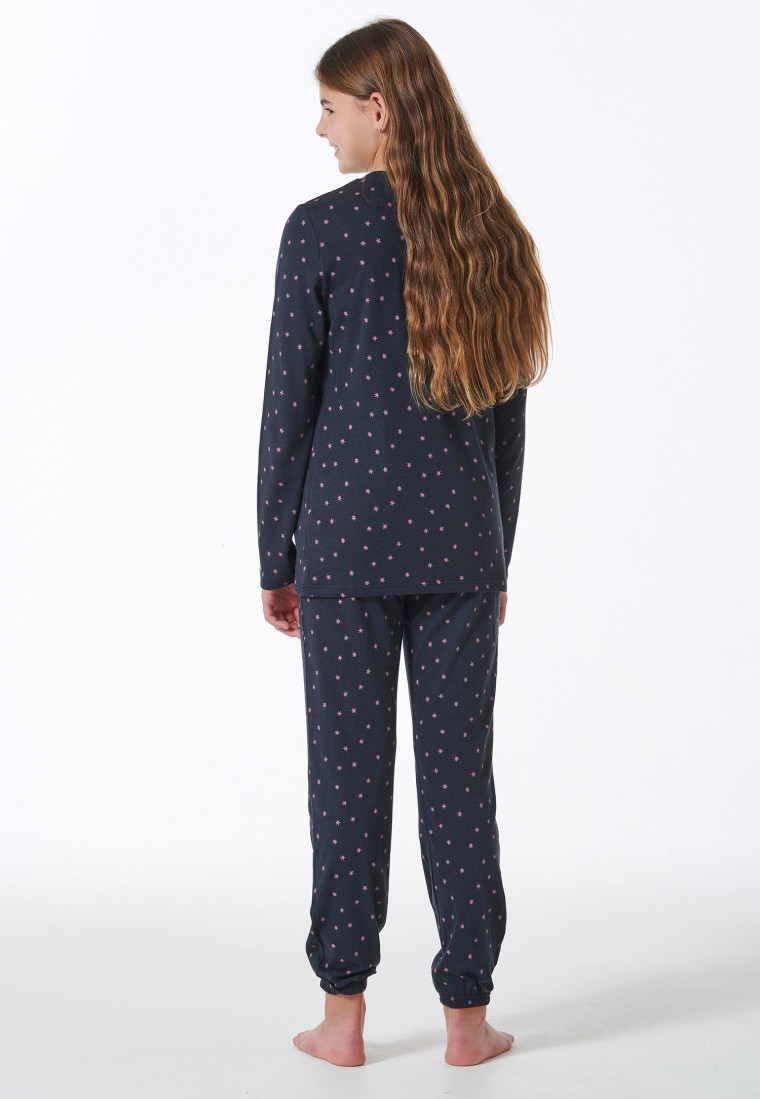 Schlafanzug lang Bündchen nachtblau - Nightwear