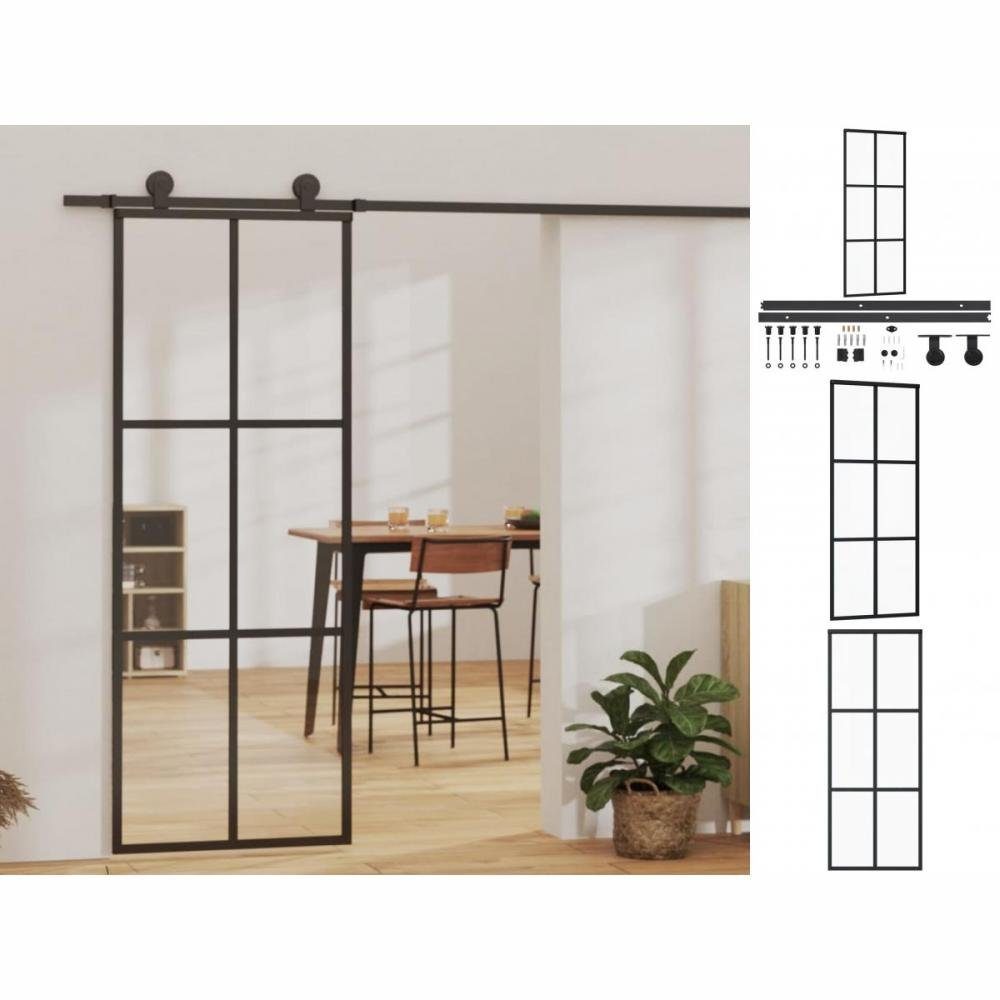 vidaXL Zimmertür Schiebetür mit Beschlag ESG-Glas Aluminium 76x205 cm