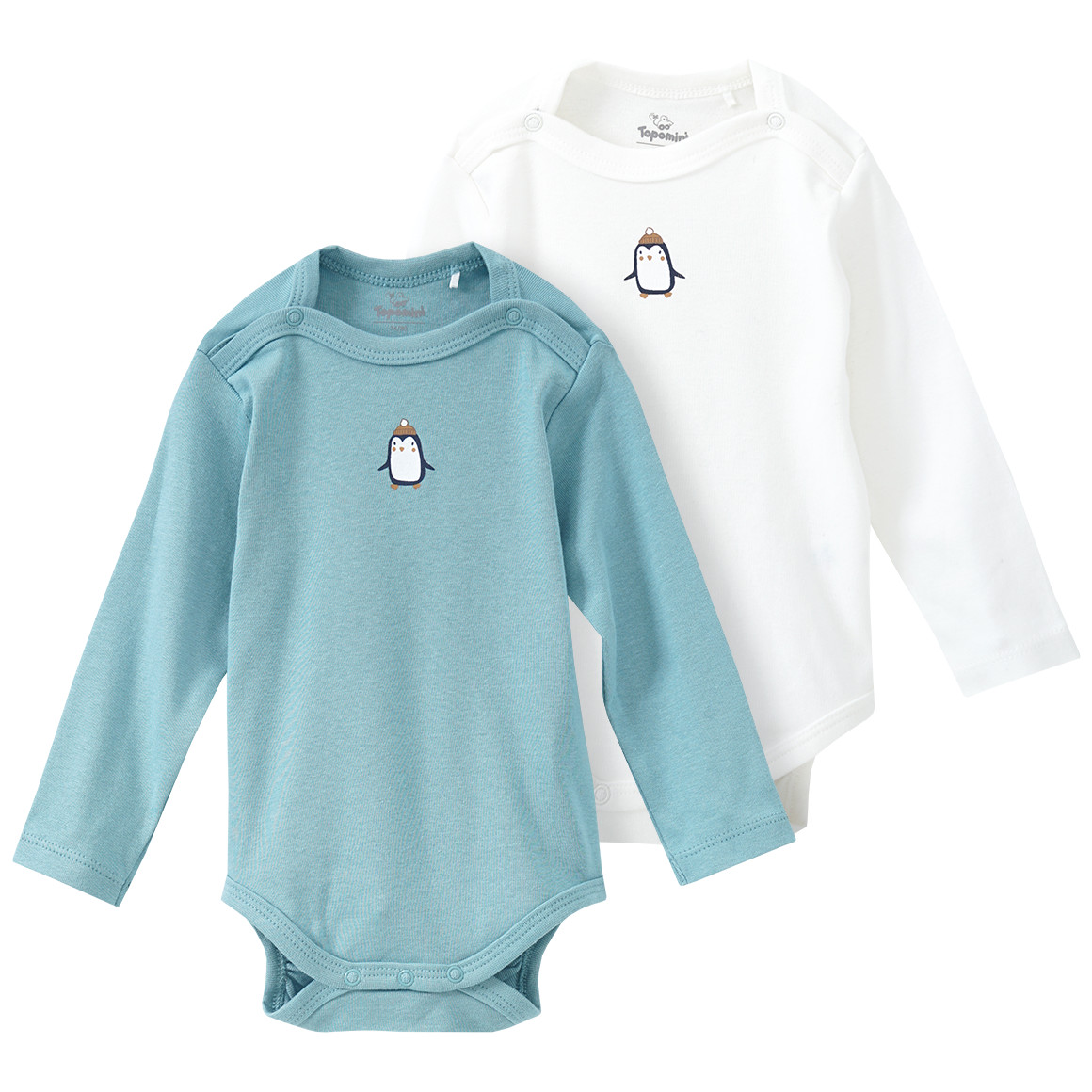 2 Baby Langarmbodys mit Pinguin-Motiv
