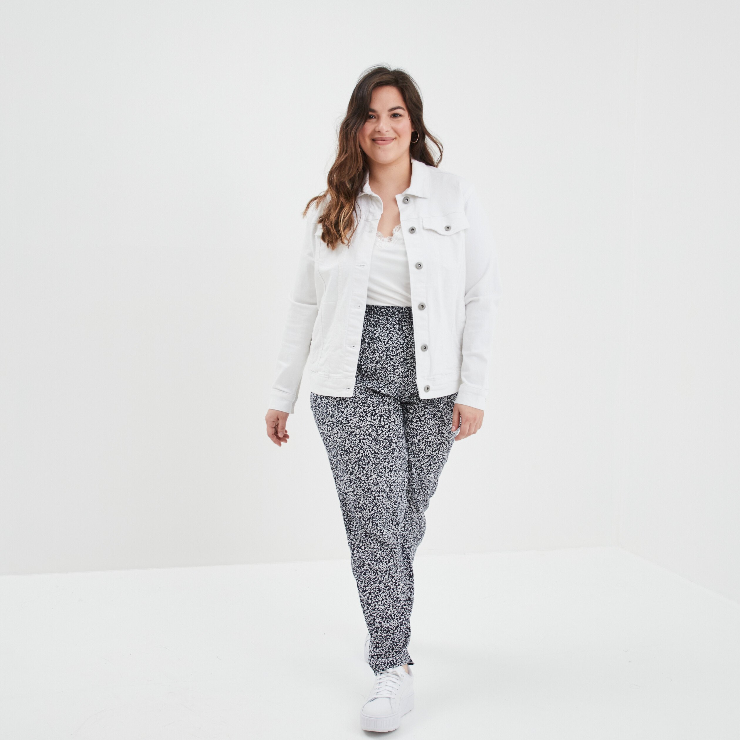Pantalon fluide taille élastiquée bleu marine femme grande taille | La Halle