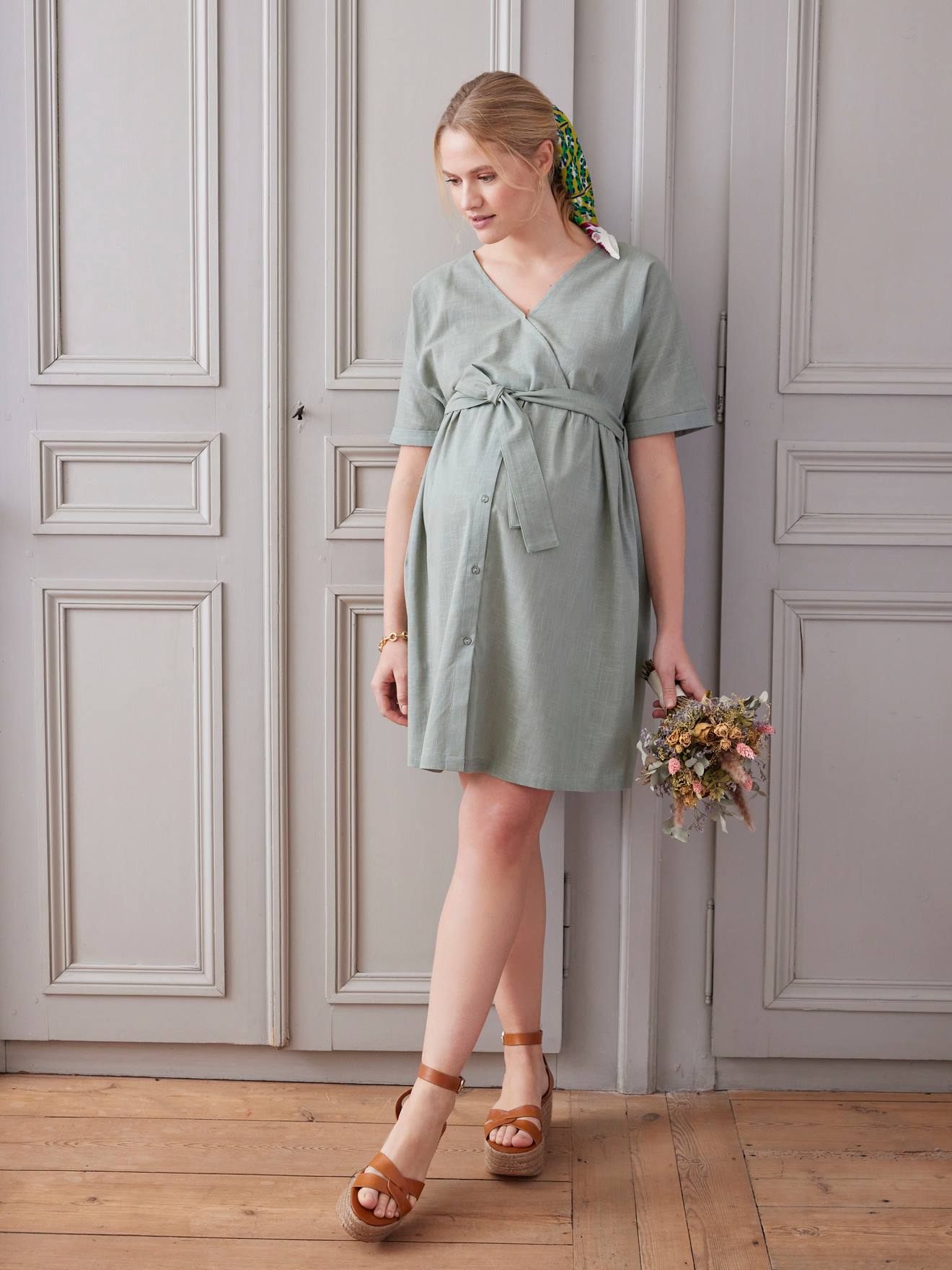 Vertbaudet Wickelkleid für Schwangerschaft & Stillzeit - salbeigrün
