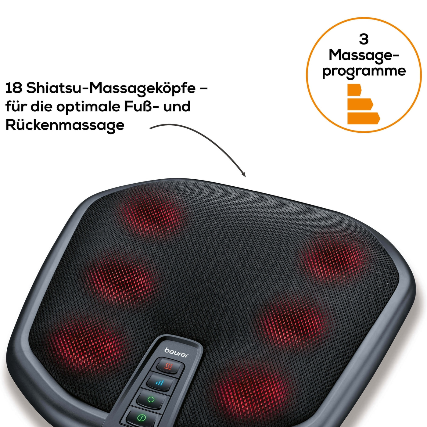 Beurer FM 70 Shiatsu Fuß- und Rückenmassagegerät-Shiatsu Massagegerät mit zuschaltbarer Wärmefunktion und 3 Geschwindigkeitsstufen
