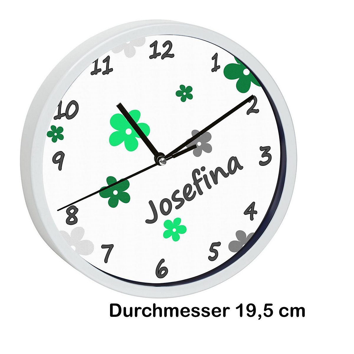 Kinder Wanduhr personalisiert mit Name Blumen Apfelgrün
