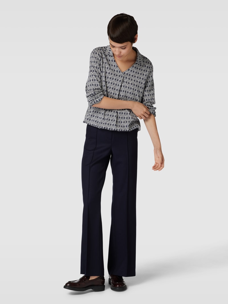 Longsleeve mit Allover-Muster und Umlegekragen in marineblau