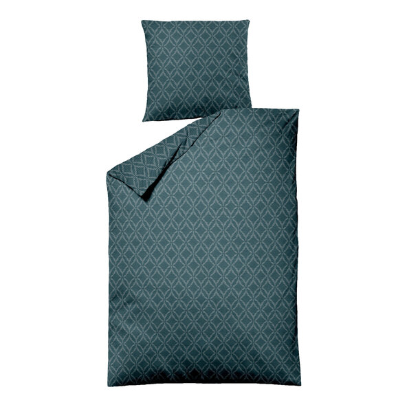 Bettwäsche Jacquard-Feinbiber 135/200 + 80/80 cm, Grafik petrol