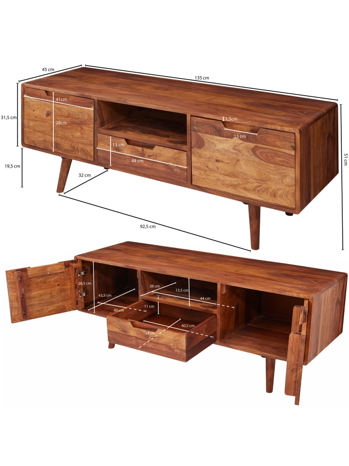 KADIMA DESIGN HiFi Lowboard Massivholz Landhaus TV Kommode 135x51x45cm, günstig kaufen onesize