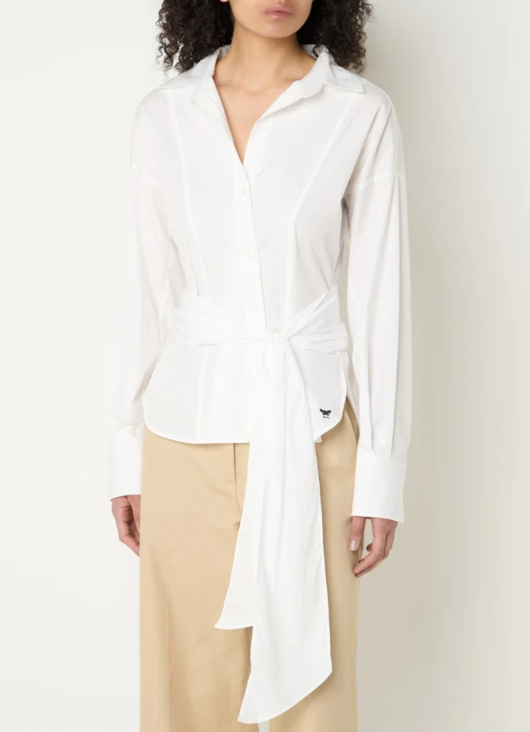 MaxMara Torino blouse with tie belt and logo embroidery