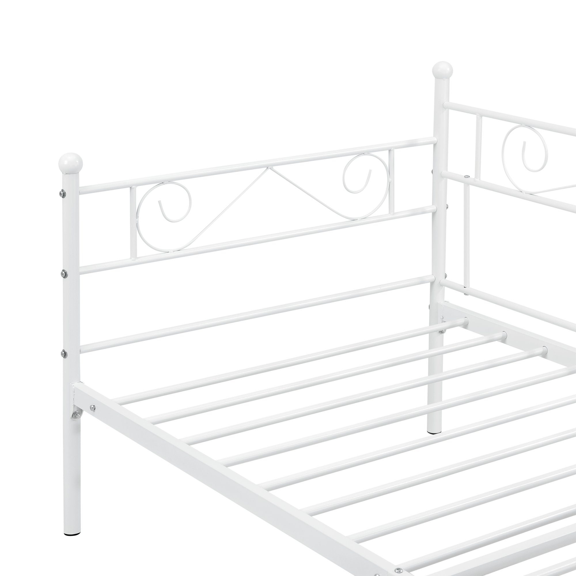 en.casa Metallbett, Kerava Bettsofa mit Lattenrost Tagesbett 90x200cm Stahl Weiß