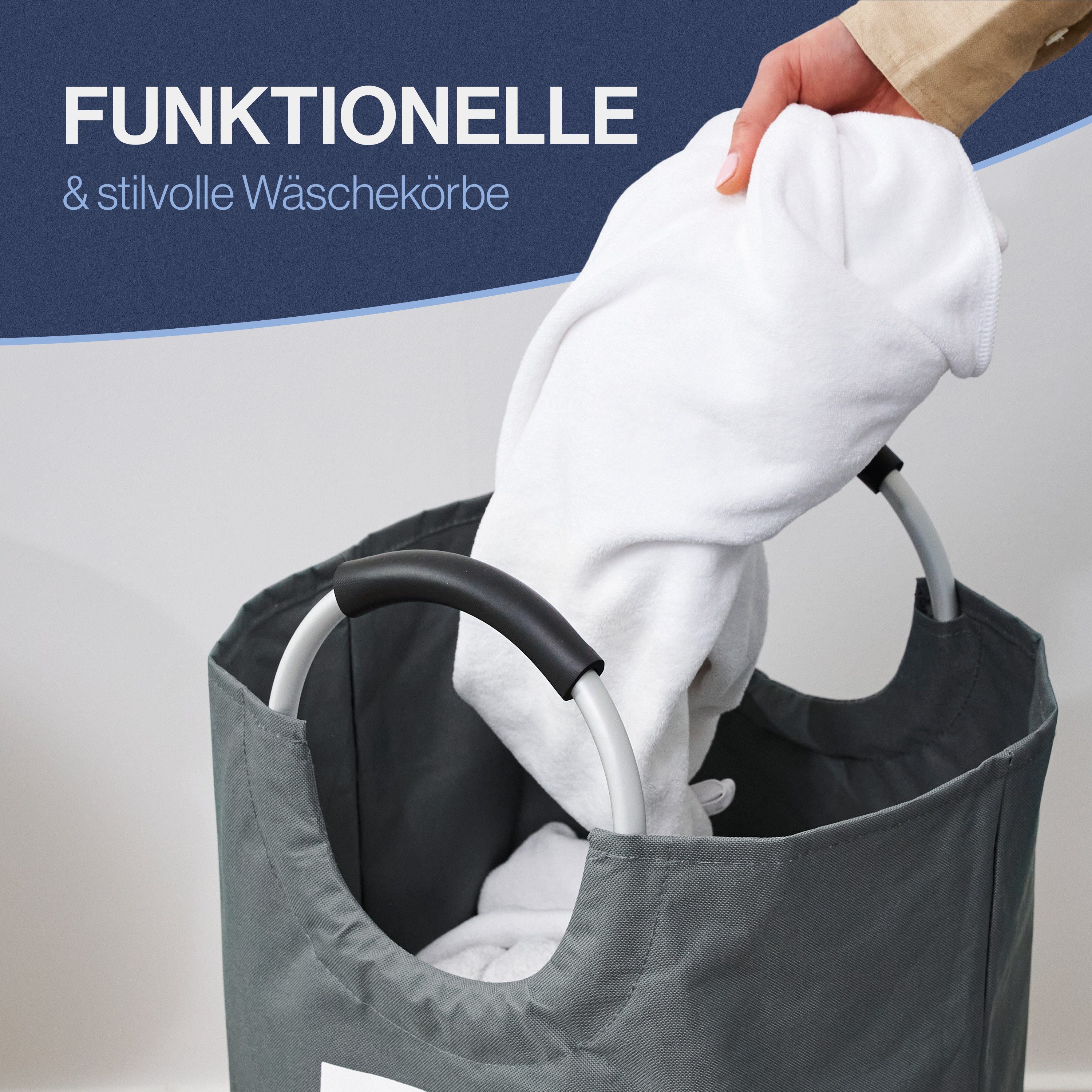 WELLENBORG Wäschetonne & Aufbewahrungskorb 82L Tragbar mit Griff -