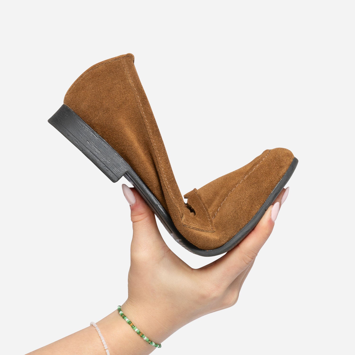 Mocassin marron en cuir velours