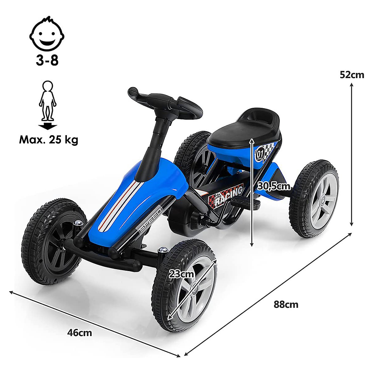 Go-Kart mit Pedalen Fahrzeug Tretauto mit 4 Rädern