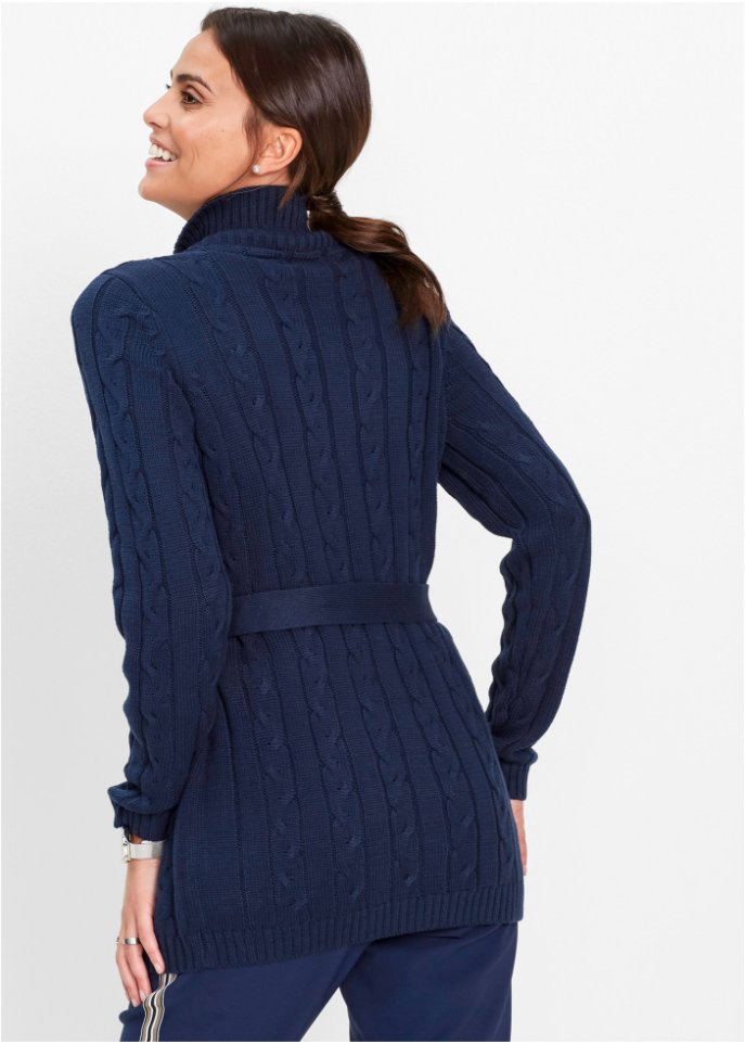 Longstrickjacke mit Zopfmuster