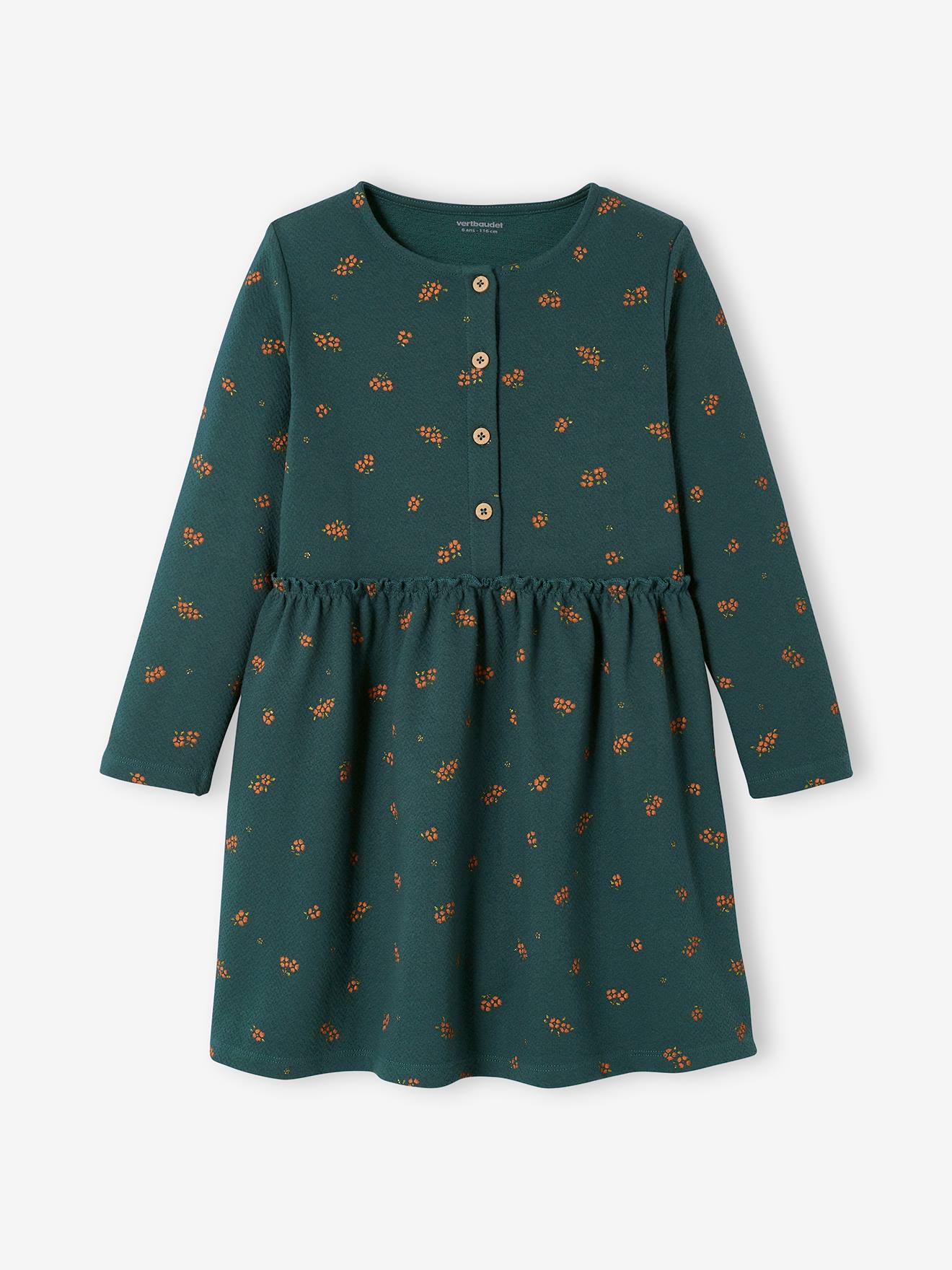 Robe imprimée fille maille reliéfée curcuma imprimé