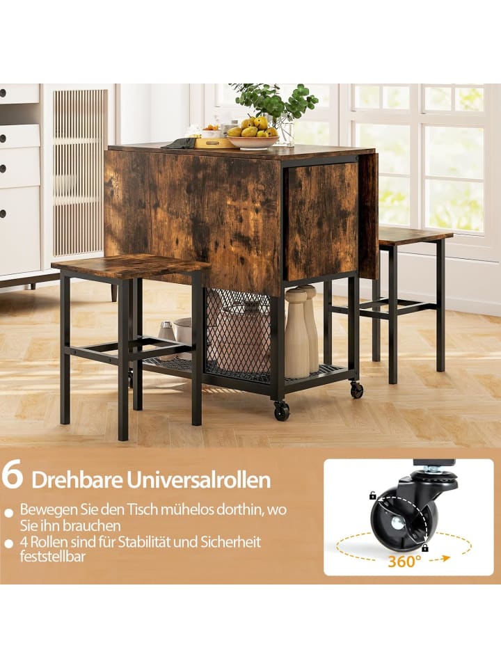 COSTWAY Esstisch 3 tlg. Set in Braun günstig kaufen onesize