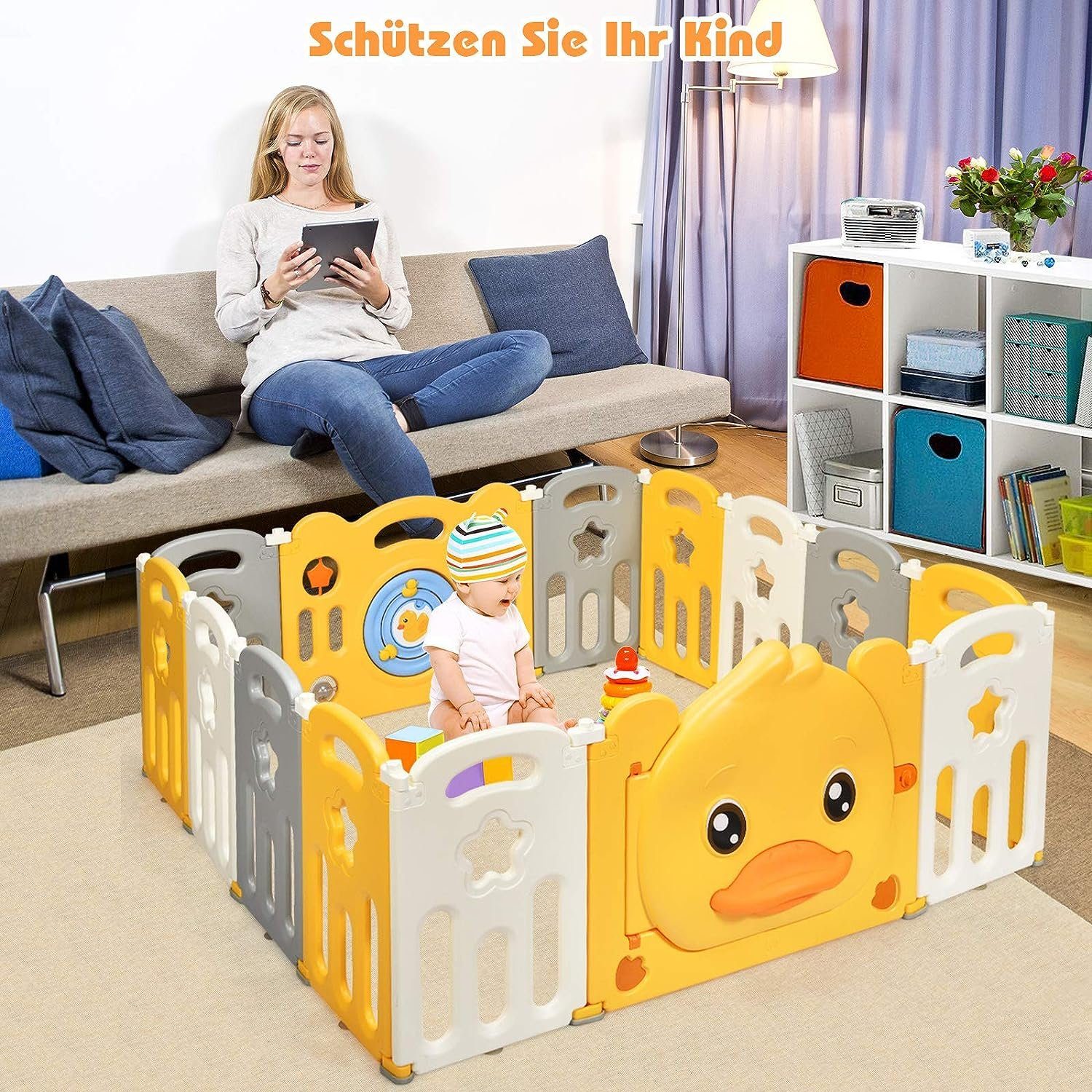 KOMFOTTEU Laufgitter Laufstall (14-tlg), mit Tür& Schlossdesign, 14 Teilen