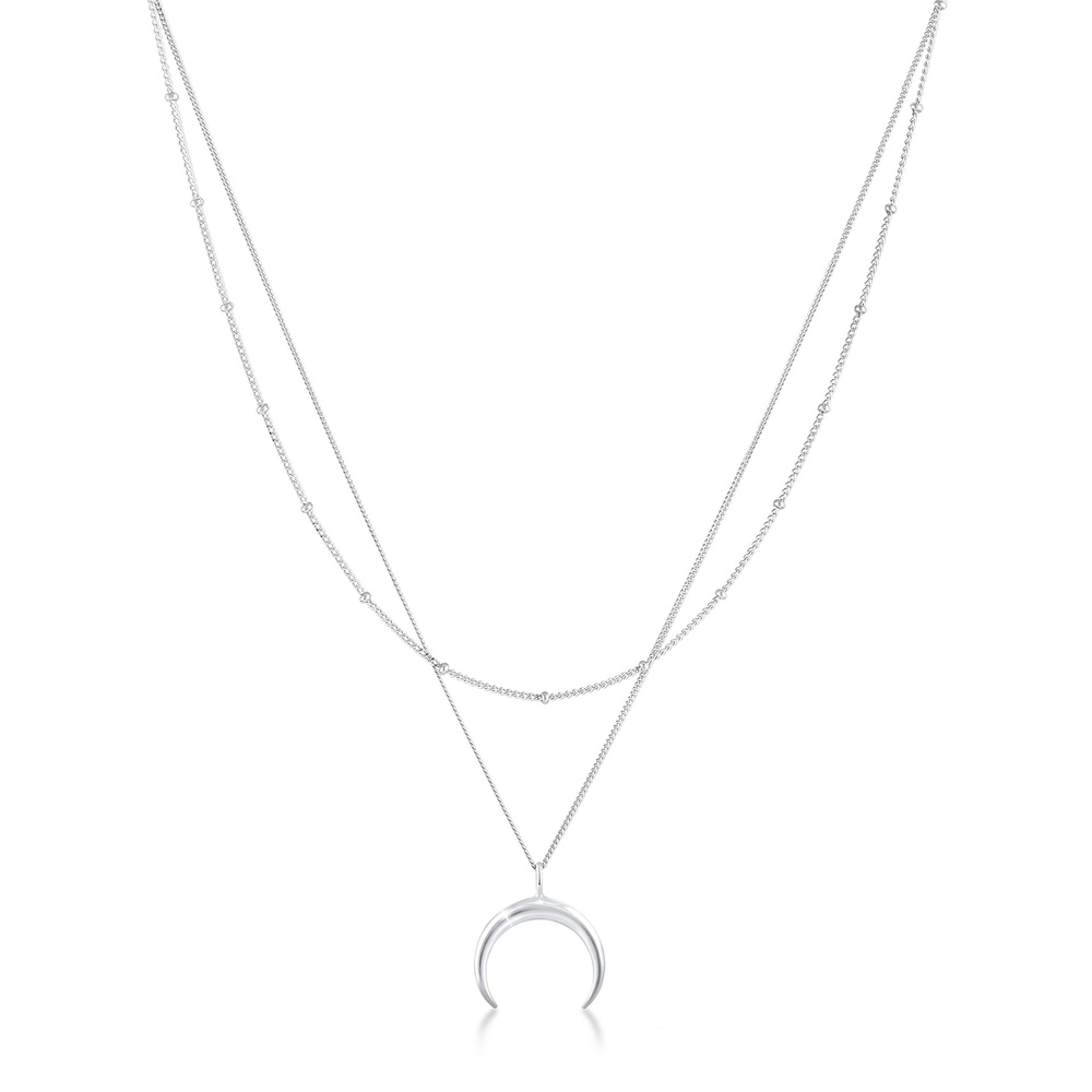 Elli Elli Collier Faucille de lune à deux couches pour dames en 925/1000 argent massif collier