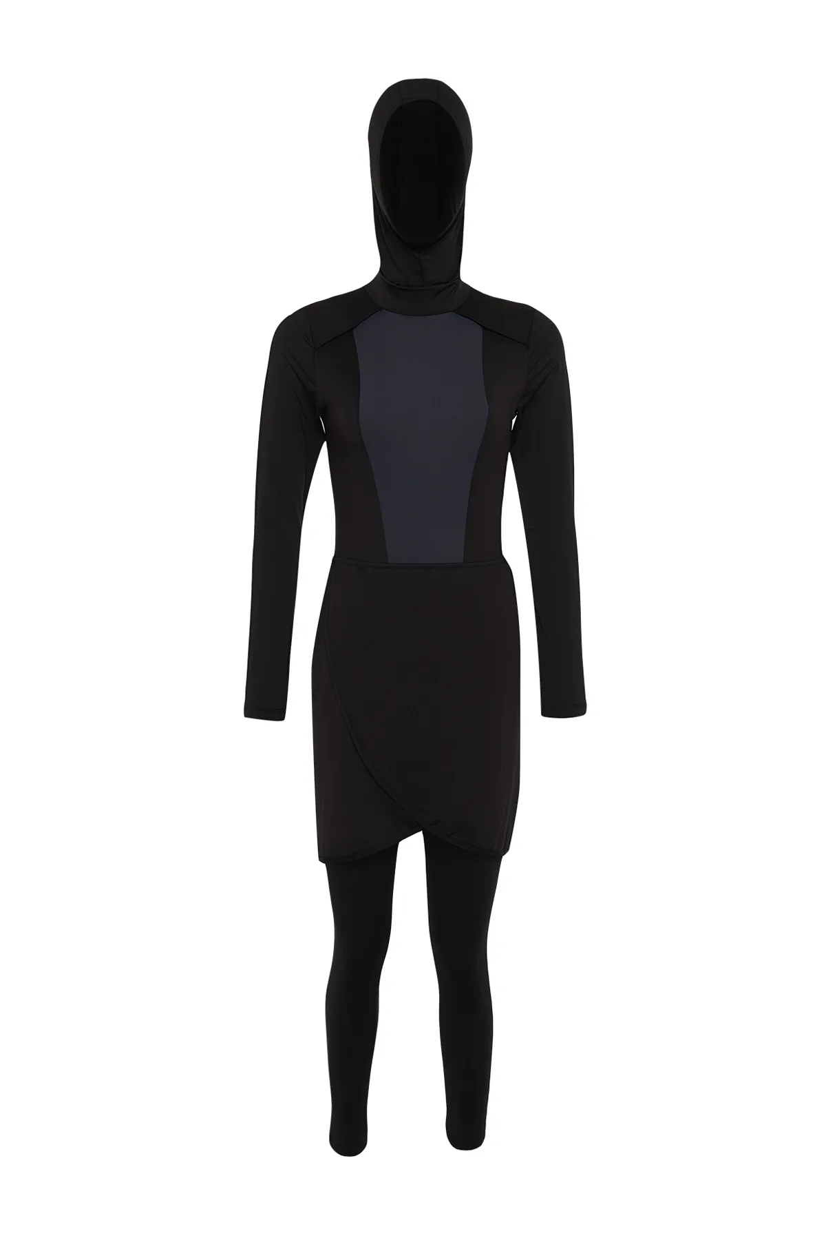 Trendyol Modest  Schwarzes, farbblockiertes Beachwear-Badeanzug-Set mit vollständiger Abdeckung, 4-teilig TCTSS24CF00003