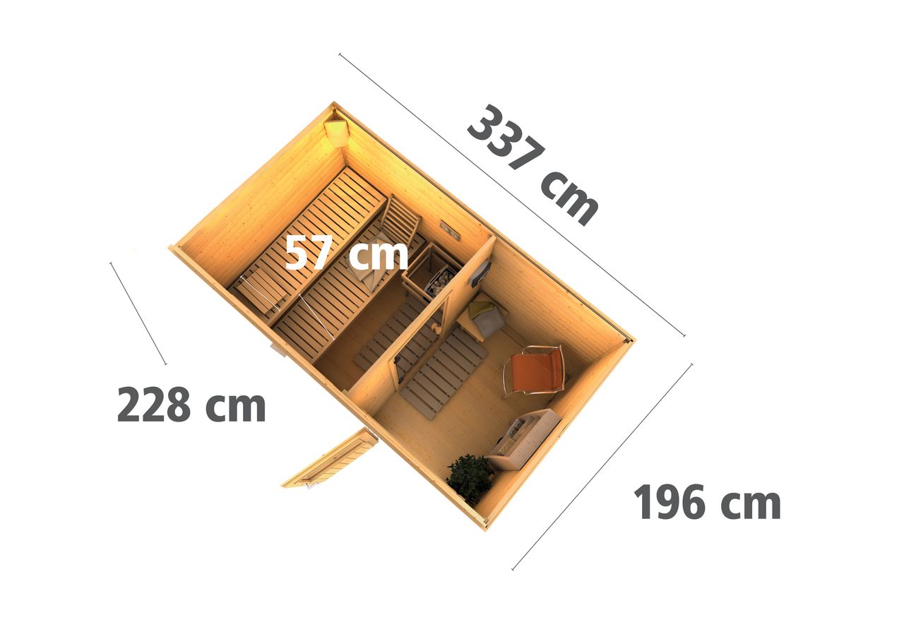 Karibu Saunahaus Seve SET naturbelassen 9kW Ofen